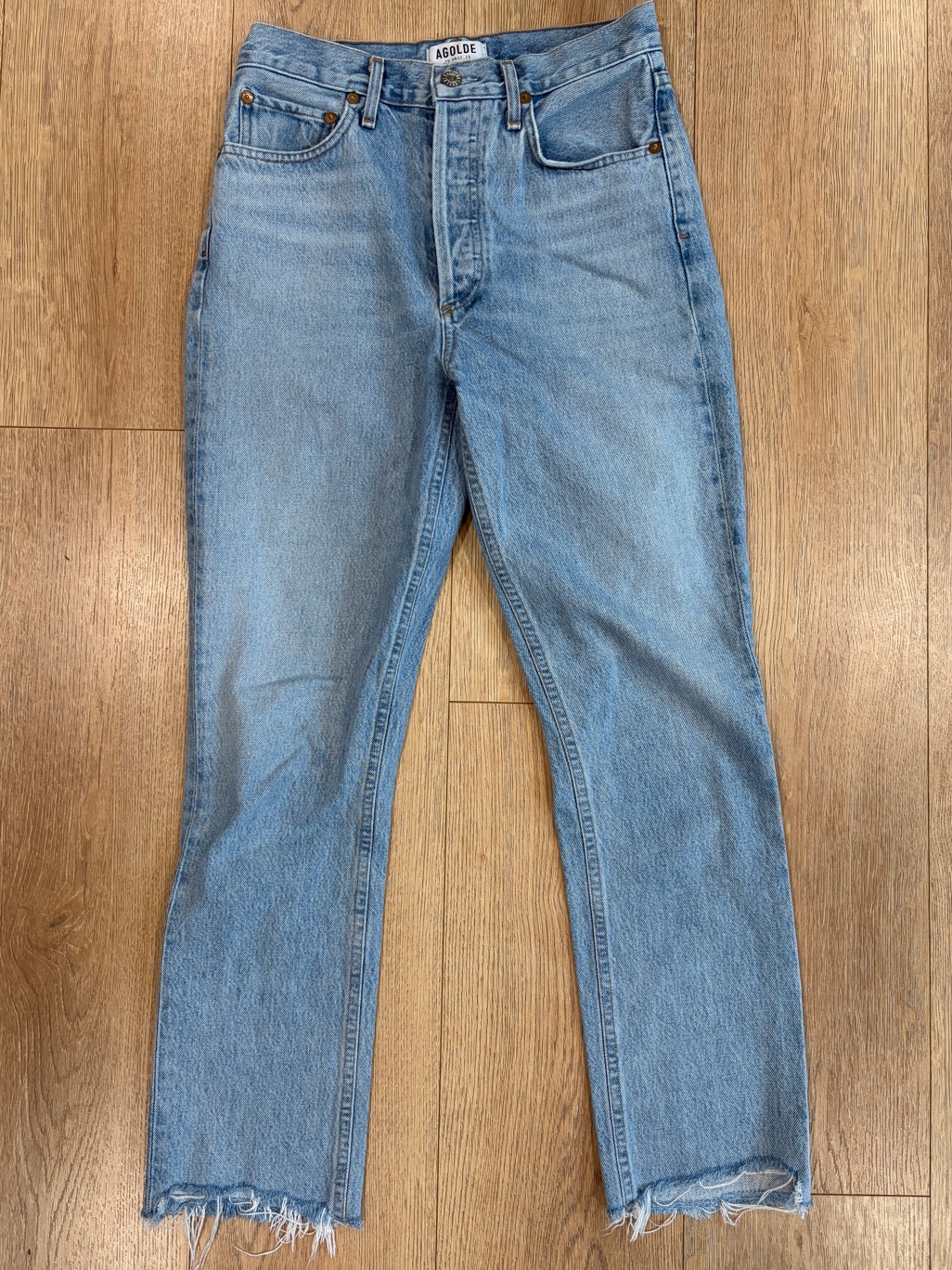 Agolde Riley Jeans 26 High Rise Straight Crop Button Fly Raw Hem